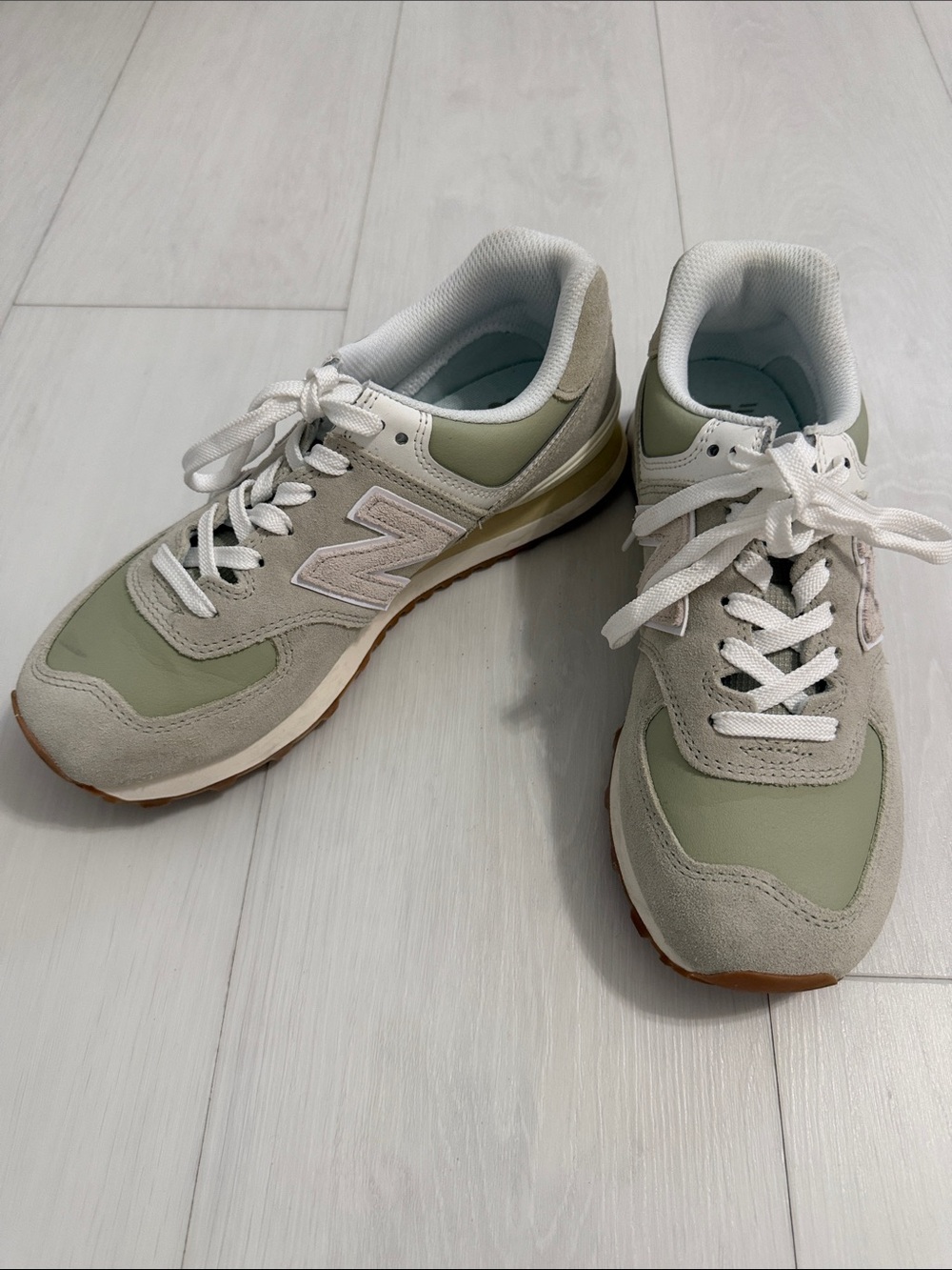 Like New Balance Sage Green and Light Gray Low-Top Sneakers